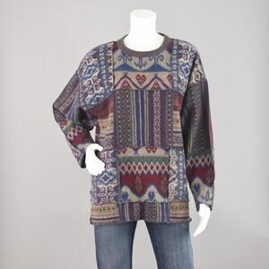 EXPRESS Vtg 90s Patchwork Fuzzy Mixed Pattern Sweater, Women's One Size